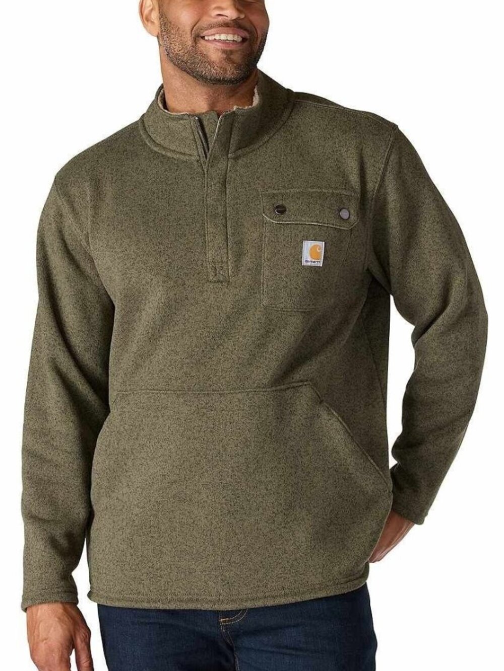 Carhartt Men's 4XL Relaxed Fit Midweight Quarter Zip Pocket Sweater Fleece Olive